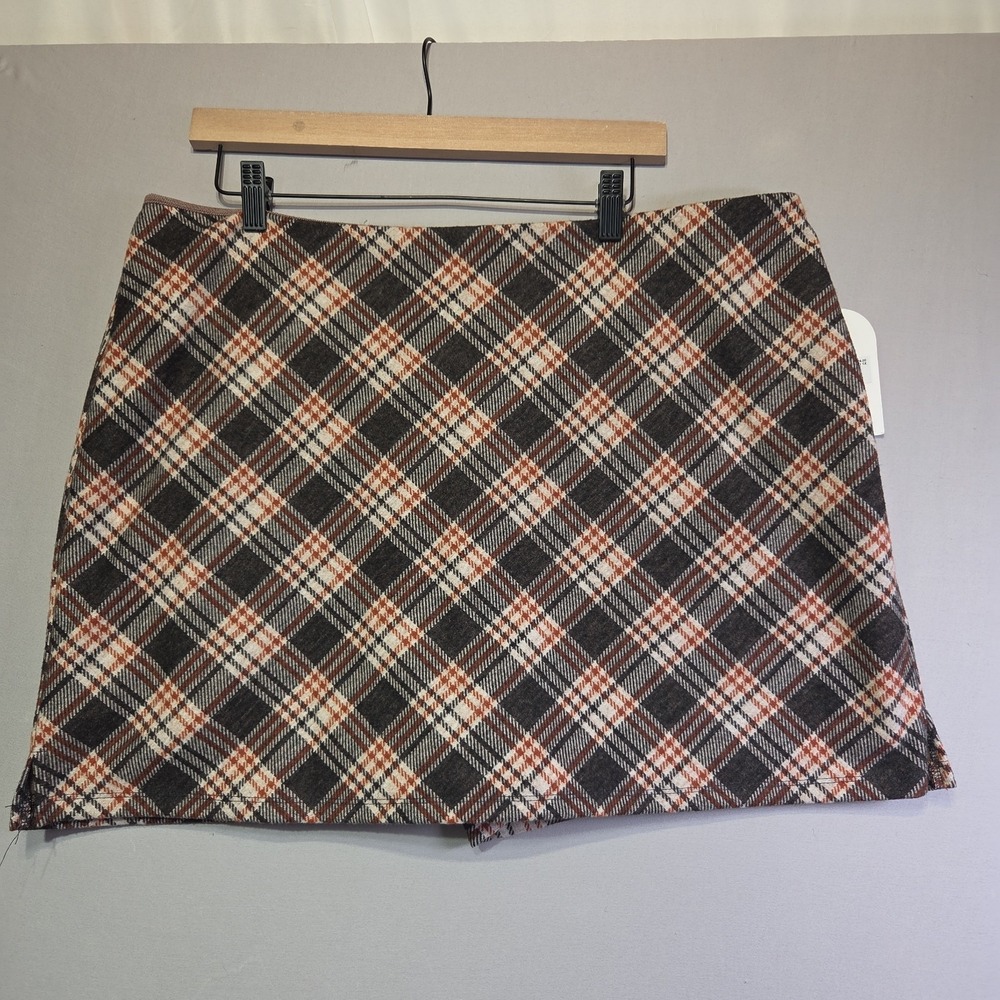 Arula Plaid Skort Women's 1X NWT Brown‎ Black Mini Skirt Built In Shorts Stretch